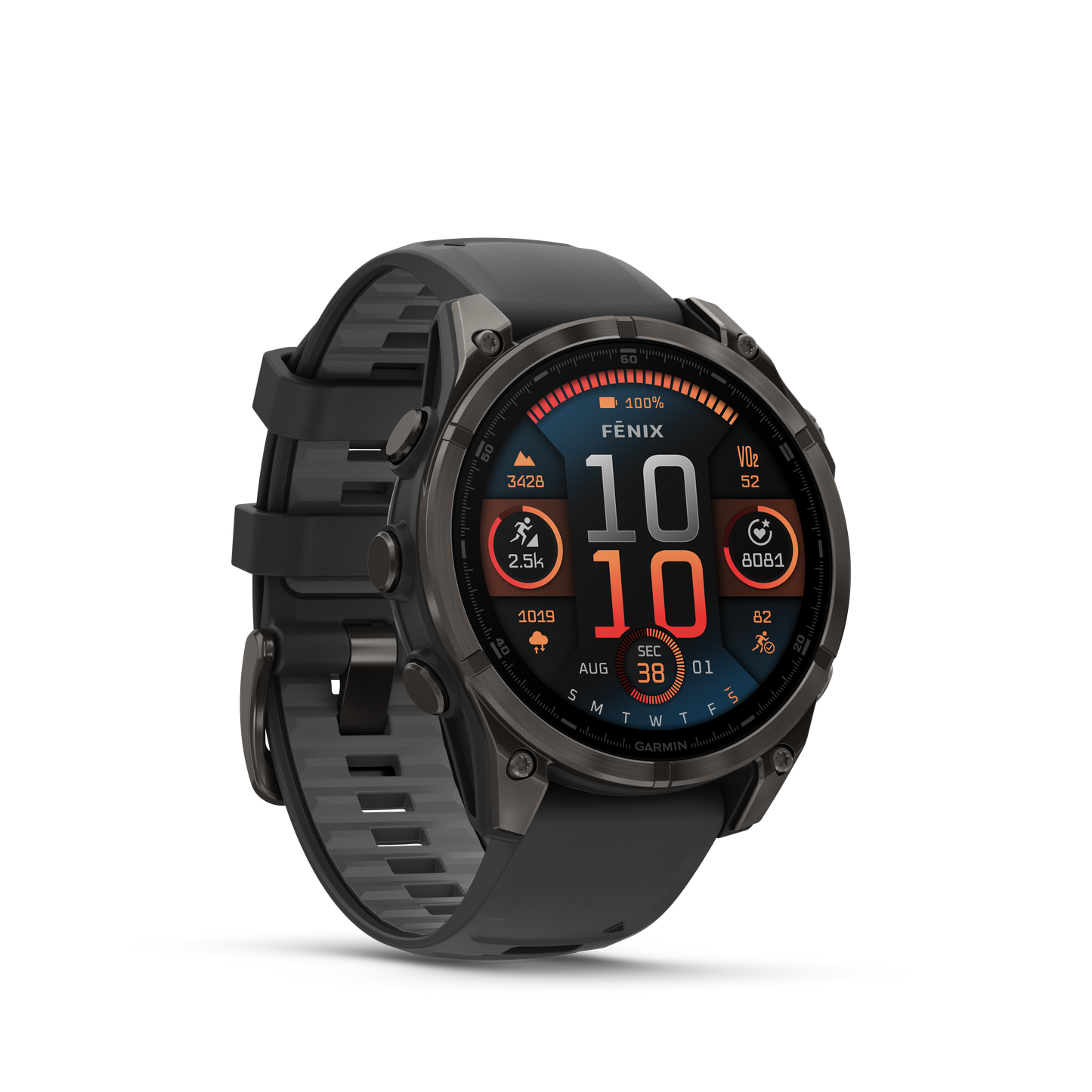 Garmin f?nix 8 – 47mm, AMOLED Sapphire, Carbon Gray DLC Titanium with Black/Pebble Gray Silicone Band