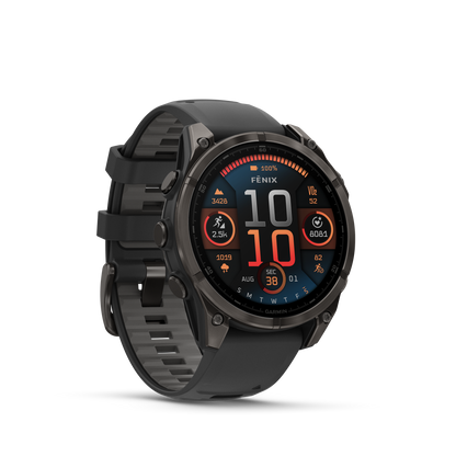 Garmin f?nix 8 – 47mm, AMOLED Sapphire, Carbon Gray DLC Titanium with Black/Pebble Gray Silicone Band