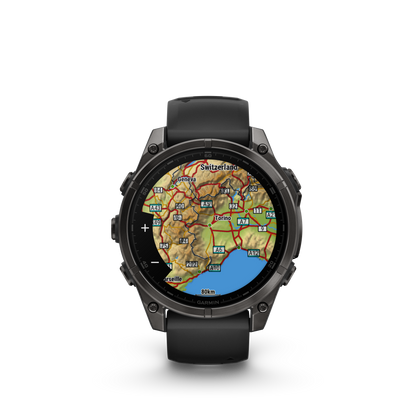 Garmin f?nix 8 – 47mm, AMOLED Sapphire, Carbon Gray DLC Titanium with Black/Pebble Gray Silicone Band