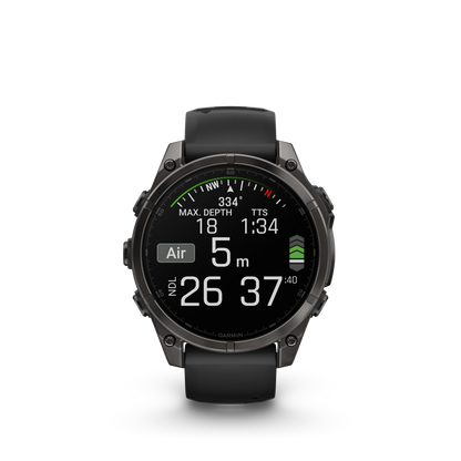 Garmin f?nix 8 – 47mm, AMOLED Sapphire, Carbon Gray DLC Titanium with Black/Pebble Gray Silicone Band