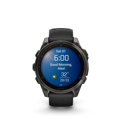 Garmin f?nix 8 – 47mm, AMOLED Sapphire, Carbon Gray DLC Titanium with Black/Pebble Gray Silicone Band