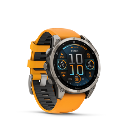 Garmin f?nix 8 – 47mm, AMOLED Sapphire, Titanium with Spark Orange/Graphite Silicone Band