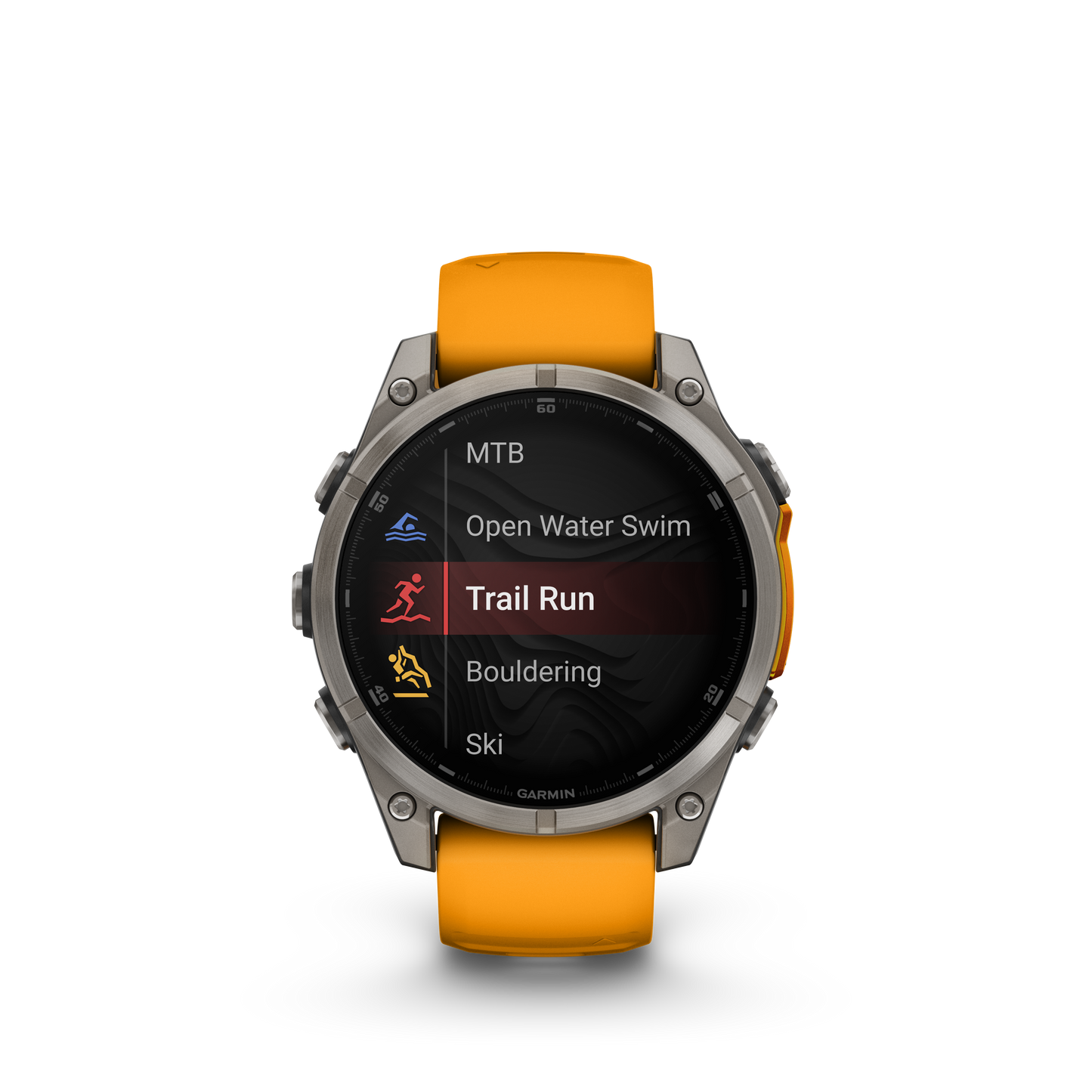 Garmin f?nix 8 – 47mm, AMOLED Sapphire, Titanium with Spark Orange/Graphite Silicone Band