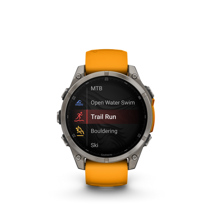 Garmin f?nix 8 – 47mm, AMOLED Sapphire, Titanium with Spark Orange/Graphite Silicone Band