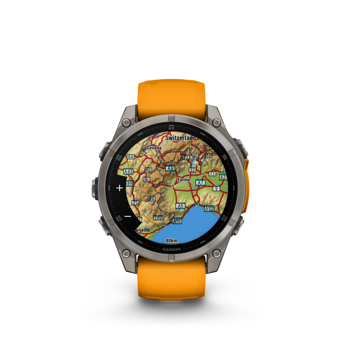 Garmin f?nix 8 – 47mm, AMOLED Sapphire, Titanium with Spark Orange/Graphite Silicone Band