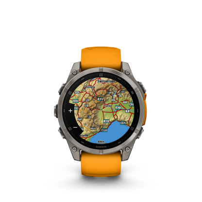 Garmin f?nix 8 – 47mm, AMOLED Sapphire, Titanium with Spark Orange/Graphite Silicone Band