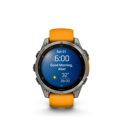 Garmin f?nix 8 – 47mm, AMOLED Sapphire, Titanium with Spark Orange/Graphite Silicone Band