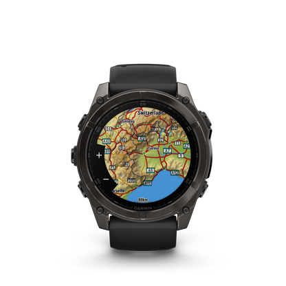 Garmin f?nix 8 – 51mm, AMOLED Sapphire, Carbon Gray DLC Titanium with Black/Pebble Gray Silicone Band