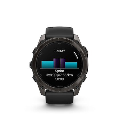 Garmin f?nix 8 – 51mm, AMOLED Sapphire, Carbon Gray DLC Titanium with Black/Pebble Gray Silicone Band