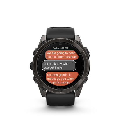Garmin f?nix 8 – 51mm, AMOLED Sapphire, Carbon Gray DLC Titanium with Black/Pebble Gray Silicone Band