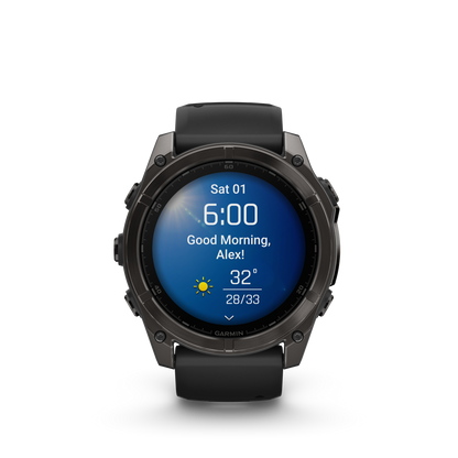 Garmin f?nix 8 – 51mm, AMOLED Sapphire, Carbon Gray DLC Titanium with Black/Pebble Gray Silicone Band