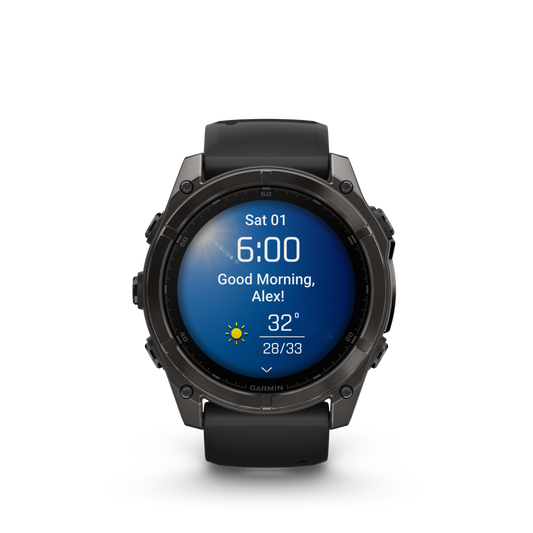 Garmin f?nix 8 – 51mm, AMOLED Sapphire, Carbon Gray DLC Titanium with Black/Pebble Gray Silicone Band