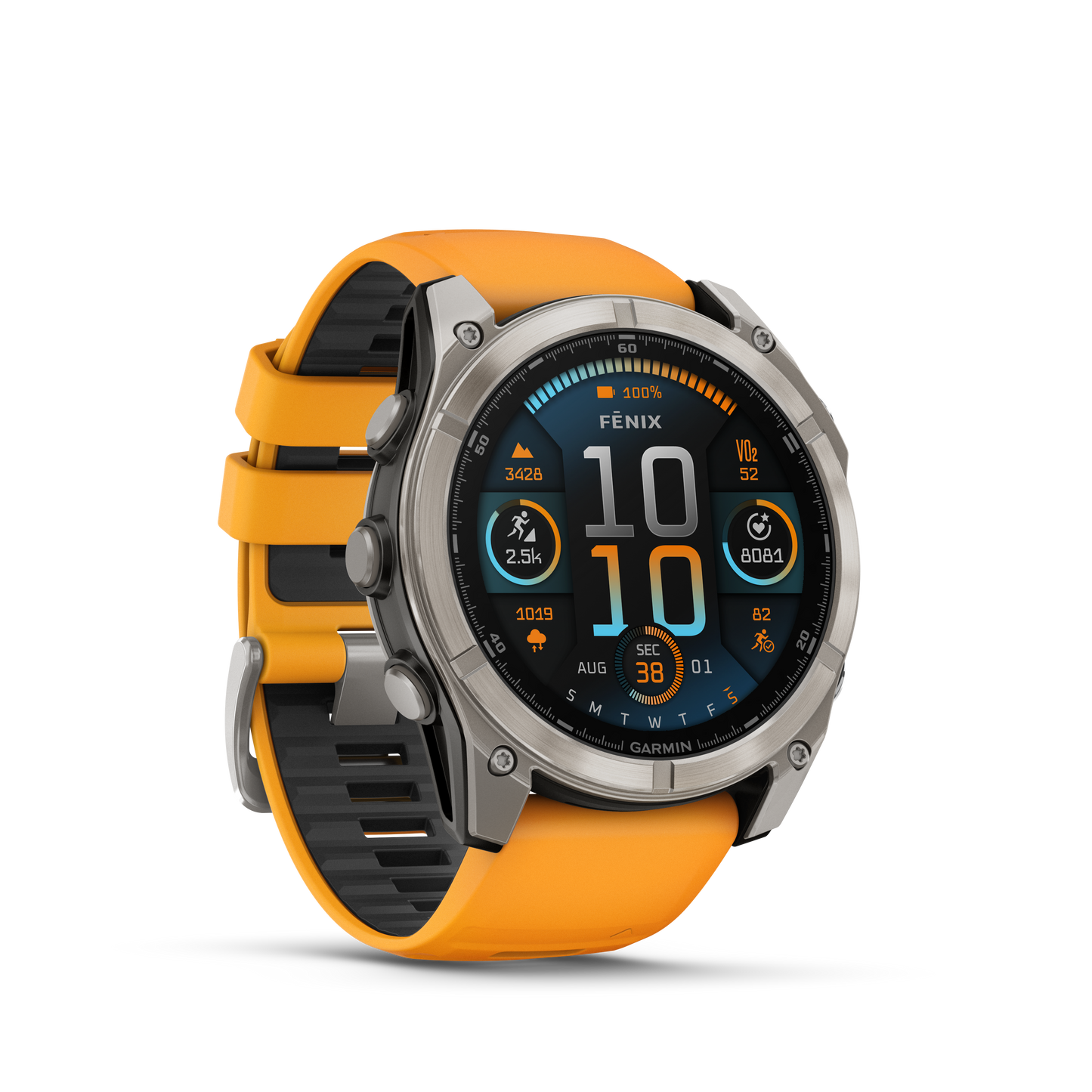 Garmin f?nix 8 – 51mm, AMOLED Sapphire, Titanium with Spark Orange/Graphite Silicone Band