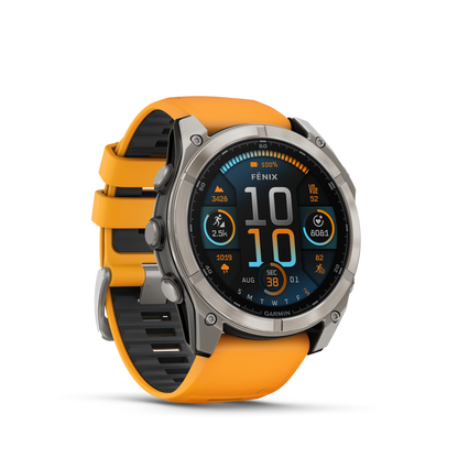 Garmin f?nix 8 – 51mm, AMOLED Sapphire, Titanium with Spark Orange/Graphite Silicone Band