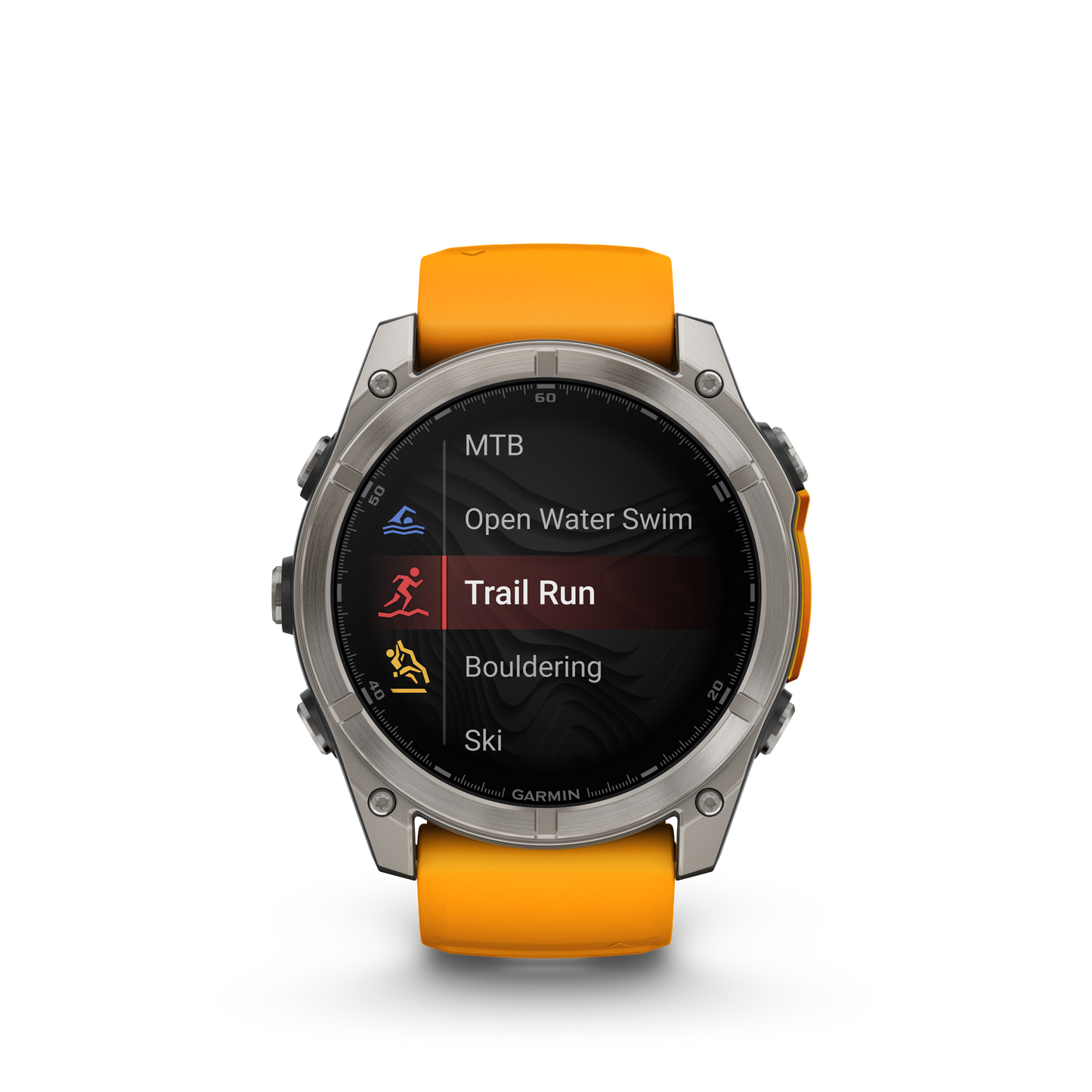 Garmin f?nix 8 – 51mm, AMOLED Sapphire, Titanium with Spark Orange/Graphite Silicone Band