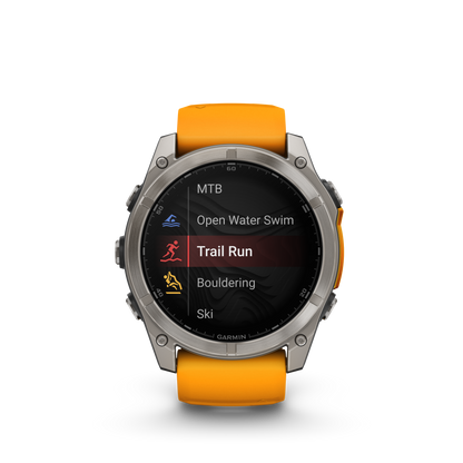 Garmin f?nix 8 – 51mm, AMOLED Sapphire, Titanium with Spark Orange/Graphite Silicone Band