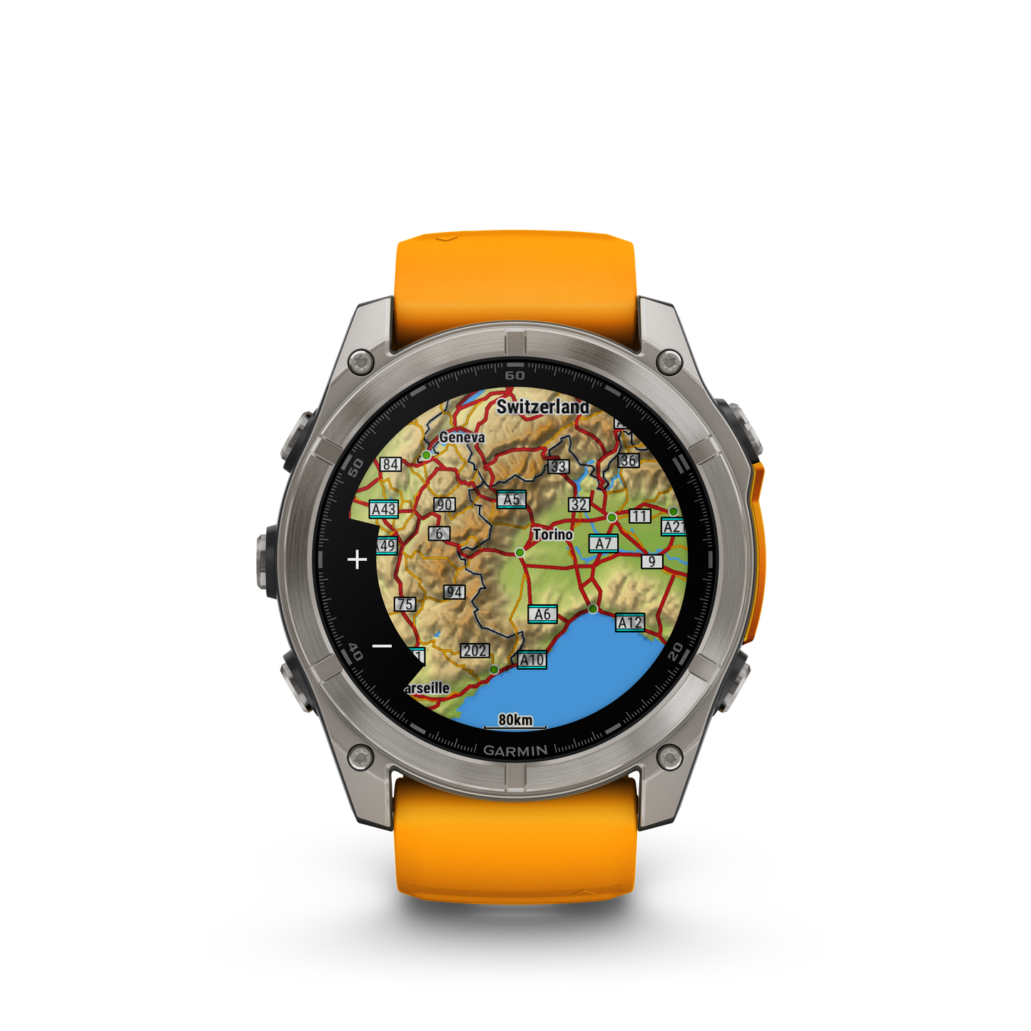 Garmin f?nix 8 – 51mm, AMOLED Sapphire, Titanium with Spark Orange/Graphite Silicone Band