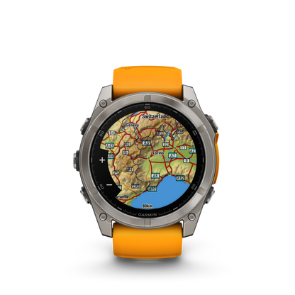 Garmin f?nix 8 – 51mm, AMOLED Sapphire, Titanium with Spark Orange/Graphite Silicone Band