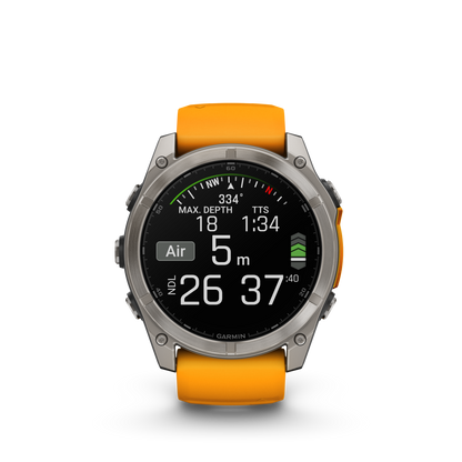 Garmin f?nix 8 – 51mm, AMOLED Sapphire, Titanium with Spark Orange/Graphite Silicone Band