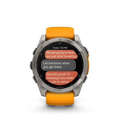 Garmin f?nix 8 – 51mm, AMOLED Sapphire, Titanium with Spark Orange/Graphite Silicone Band
