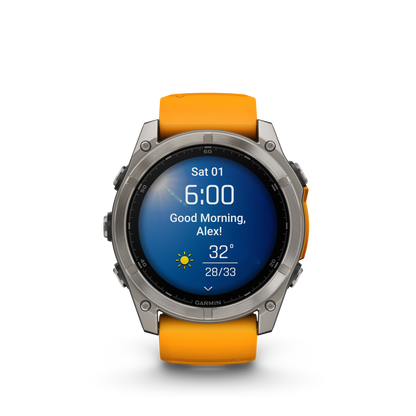 Garmin f?nix 8 – 51mm, AMOLED Sapphire, Titanium with Spark Orange/Graphite Silicone Band