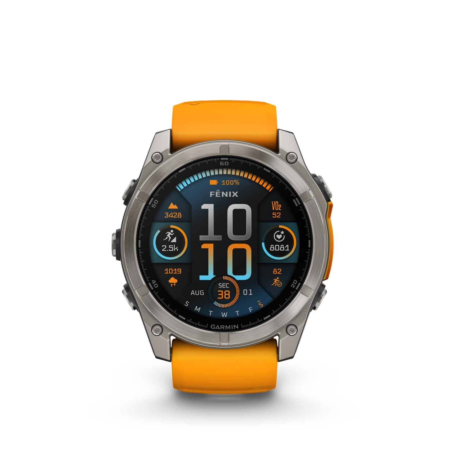 Garmin f?nix 8 – 51mm, AMOLED Sapphire, Titanium with Spark Orange/Graphite Silicone Band