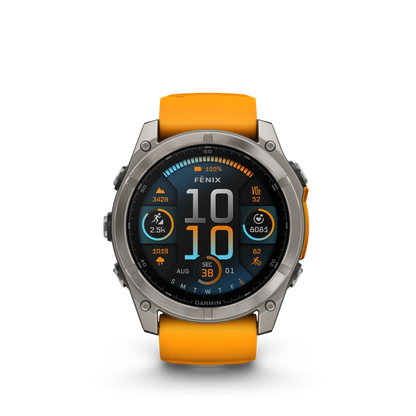 Garmin f?nix 8 – 51mm, AMOLED Sapphire, Titanium with Spark Orange/Graphite Silicone Band