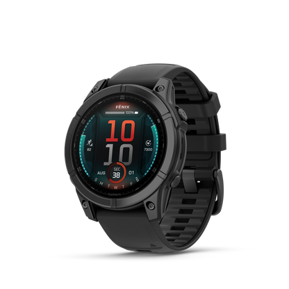 Garmin f?nix E – 47 mm, AMOLED Slate Gray Steel with Black Silicone Band