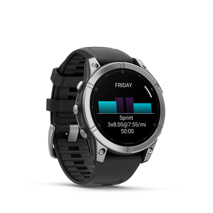 Garmin f?nix E – 47mm, AMOLED Stainless Steel with Black Silicone Band