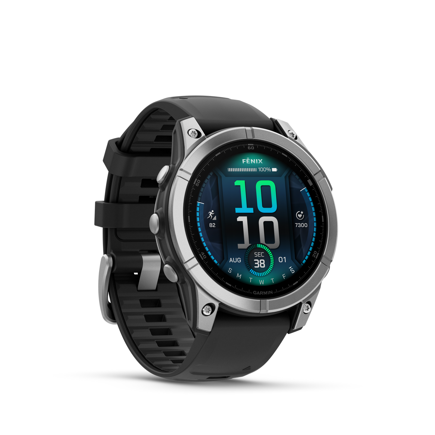 Garmin f?nix E – 47mm, AMOLED Stainless Steel with Black Silicone Band