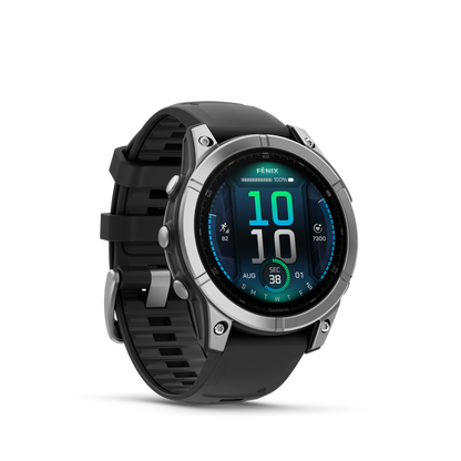 Garmin f?nix E – 47mm, AMOLED Stainless Steel with Black Silicone Band
