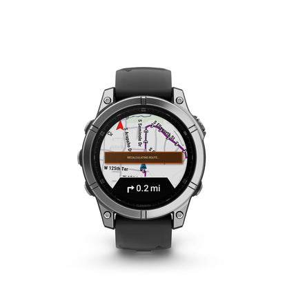 Garmin f?nix E – 47mm, AMOLED Stainless Steel with Black Silicone Band