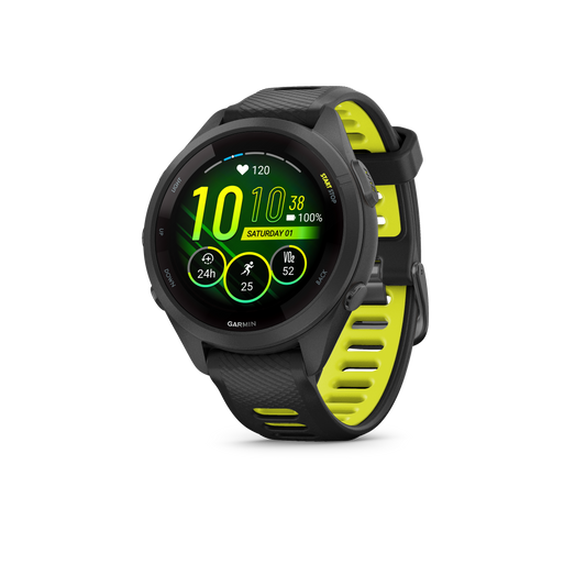 Forerunner® 265S, Black Bezel and Case with Black/Amp Yellow Silicone Band