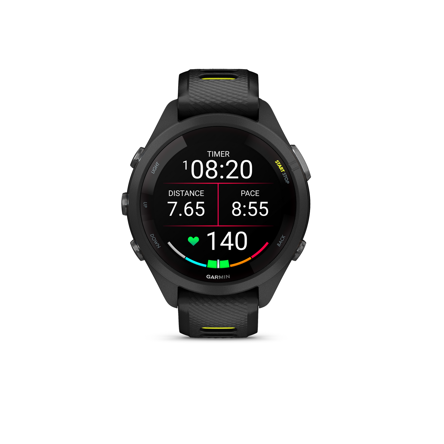 Forerunner® 265S, Black Bezel and Case with Black/Amp Yellow Silicone Band