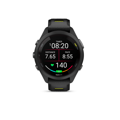 Forerunner® 265S, Black Bezel and Case with Black/Amp Yellow Silicone Band
