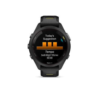 Forerunner® 265S, Black Bezel and Case with Black/Amp Yellow Silicone Band