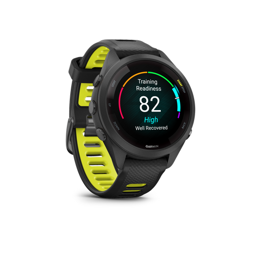 Forerunner® 265S, Black Bezel and Case with Black/Amp Yellow Silicone Band