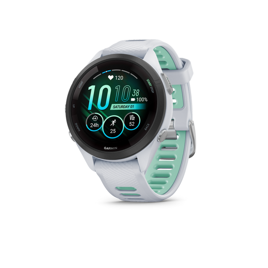 Forerunner® 265S, Black Bezel with Whitestone Case and Whitestone/Neo Tropic Silicone Band