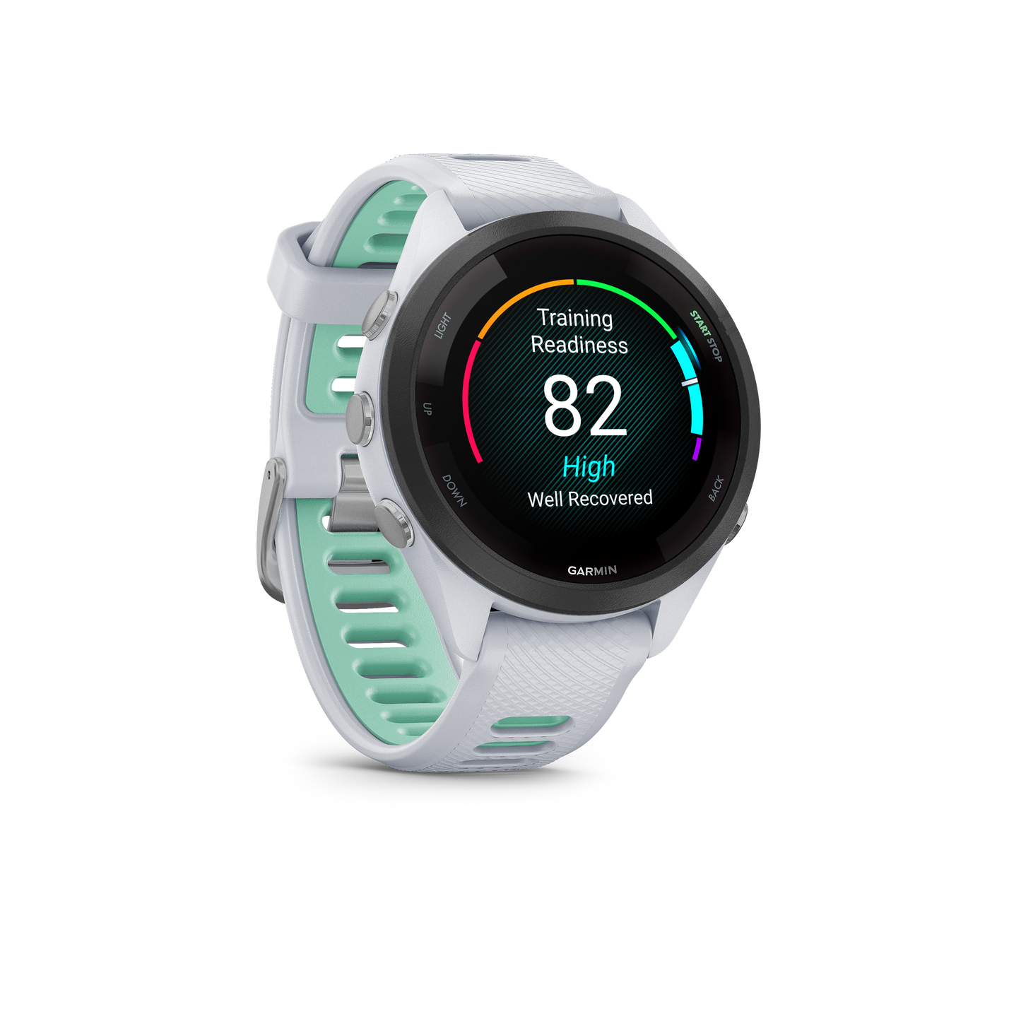 Forerunner® 265S, Black Bezel with Whitestone Case and Whitestone/Neo Tropic Silicone Band