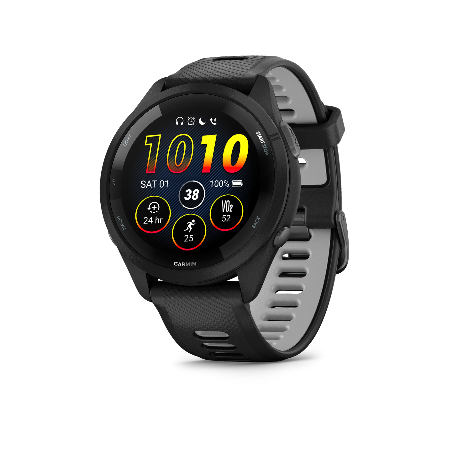 Forerunner® 265, Black Bezel and Case with Black/Powder Gray Silicone Band