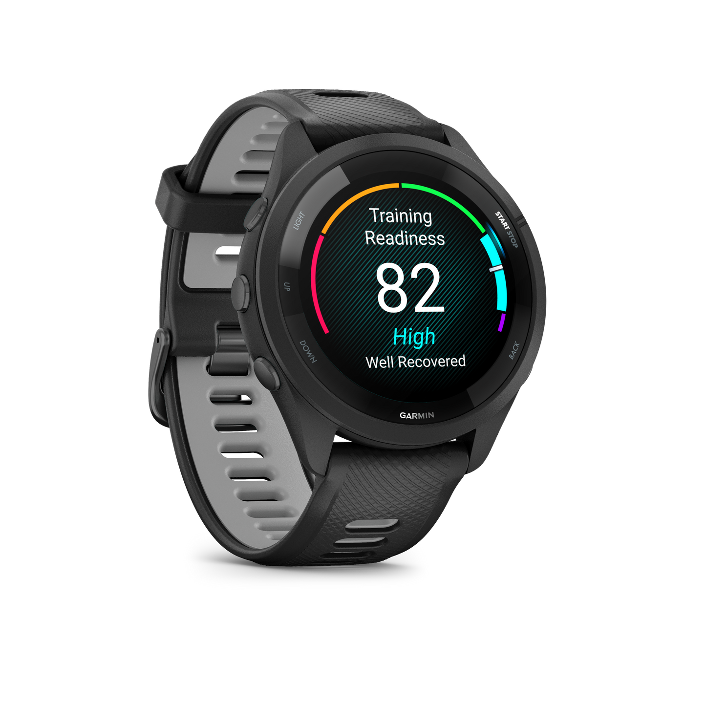 Forerunner® 265, Black Bezel and Case with Black/Powder Gray Silicone Band