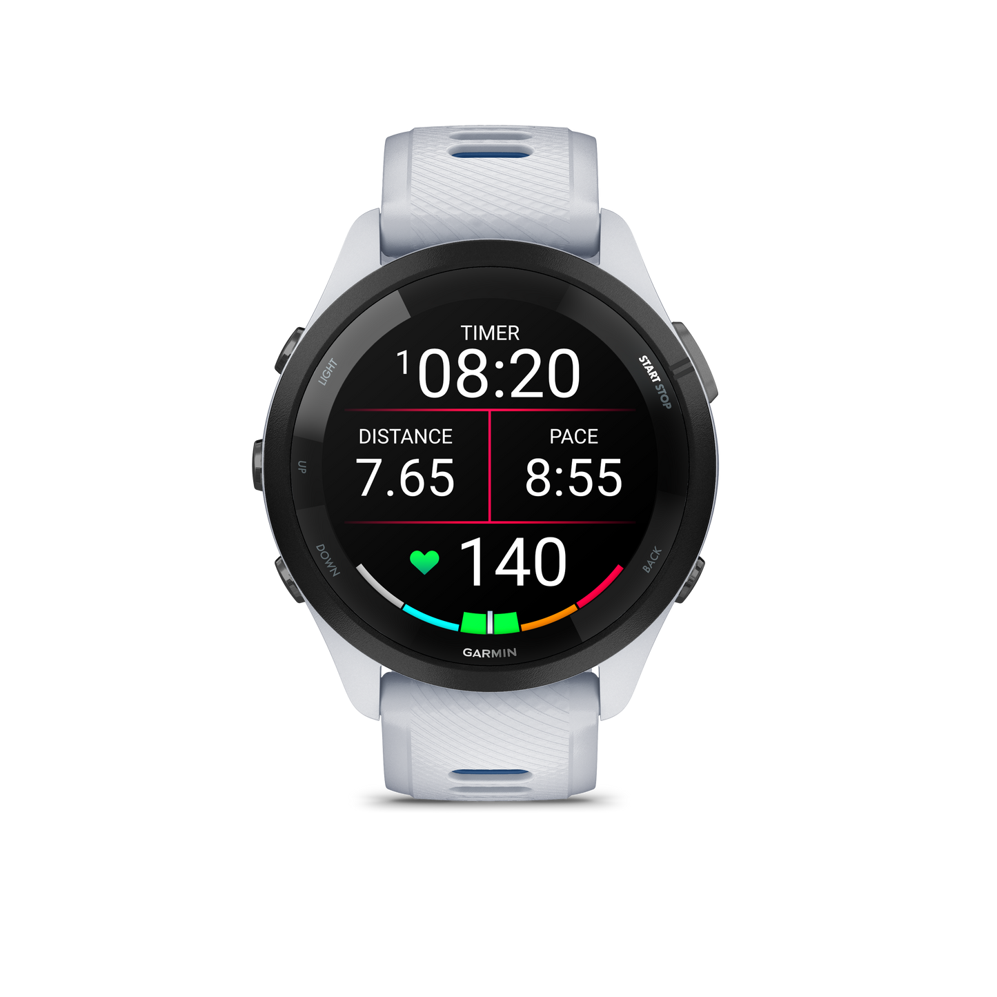 Forerunner® 265, Black Bezel with Whitestone Case and Whitestone/Tidal Blue Silicone Band