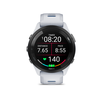 Forerunner® 265, Black Bezel with Whitestone Case and Whitestone/Tidal Blue Silicone Band