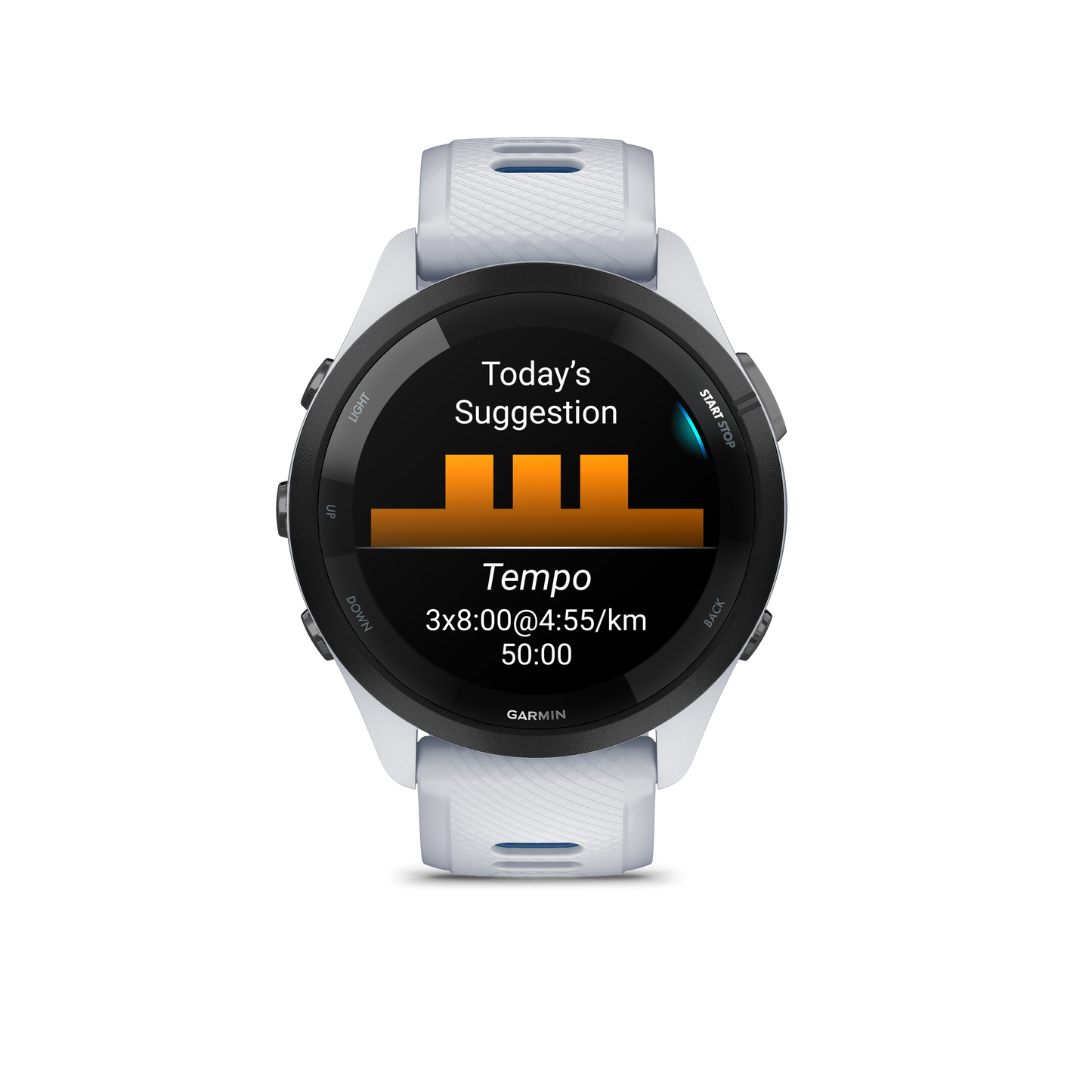Forerunner® 265, Black Bezel with Whitestone Case and Whitestone/Tidal Blue Silicone Band