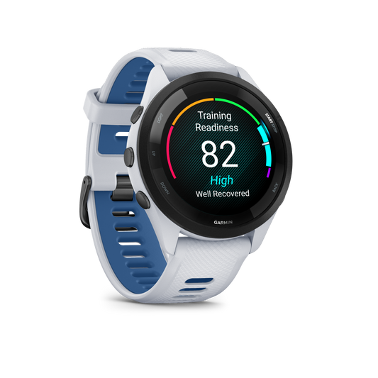 Forerunner® 265, Black Bezel with Whitestone Case and Whitestone/Tidal Blue Silicone Band