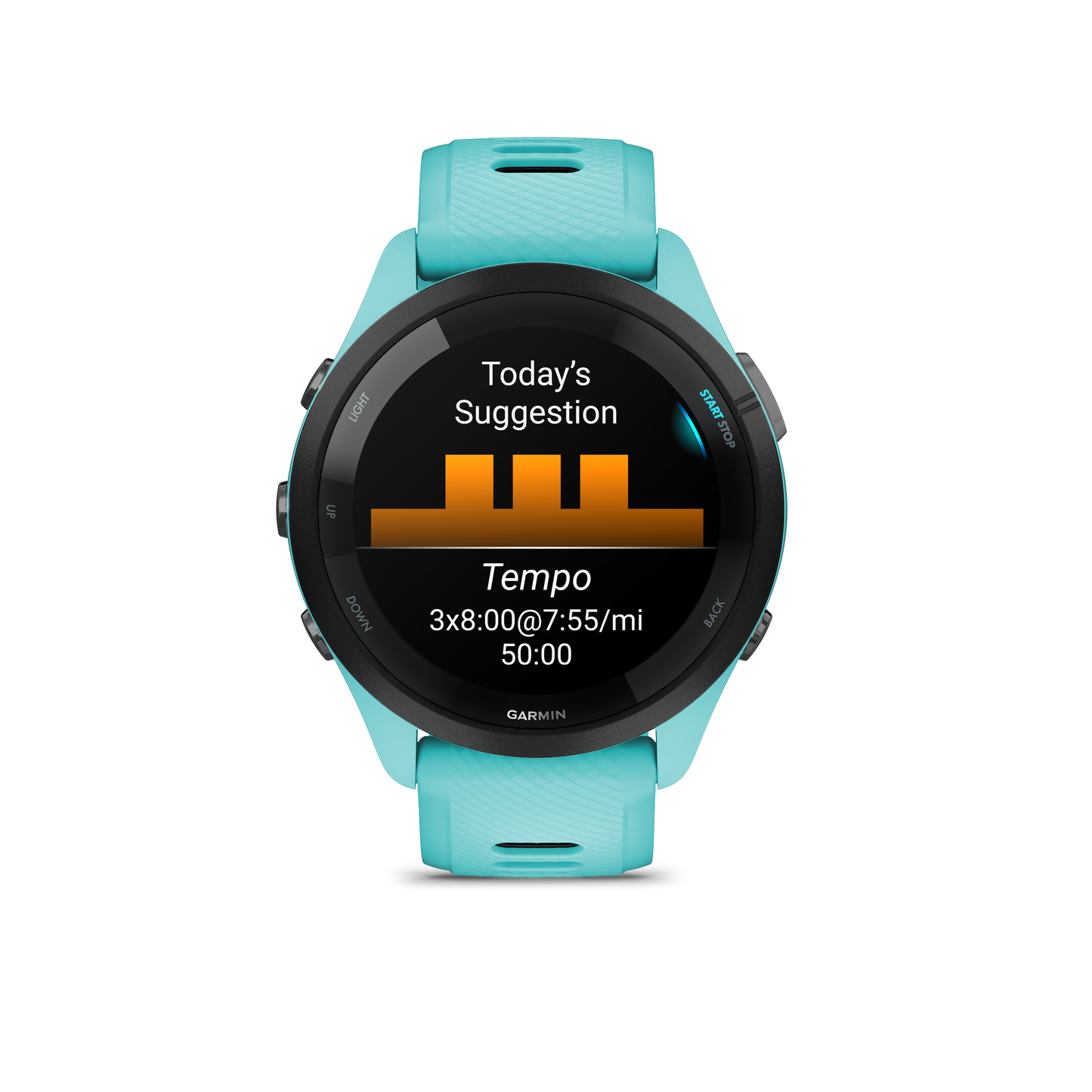 Forerunner® 265, Black Bezel with Aqua Case and Aqua/Black Silicone Band
