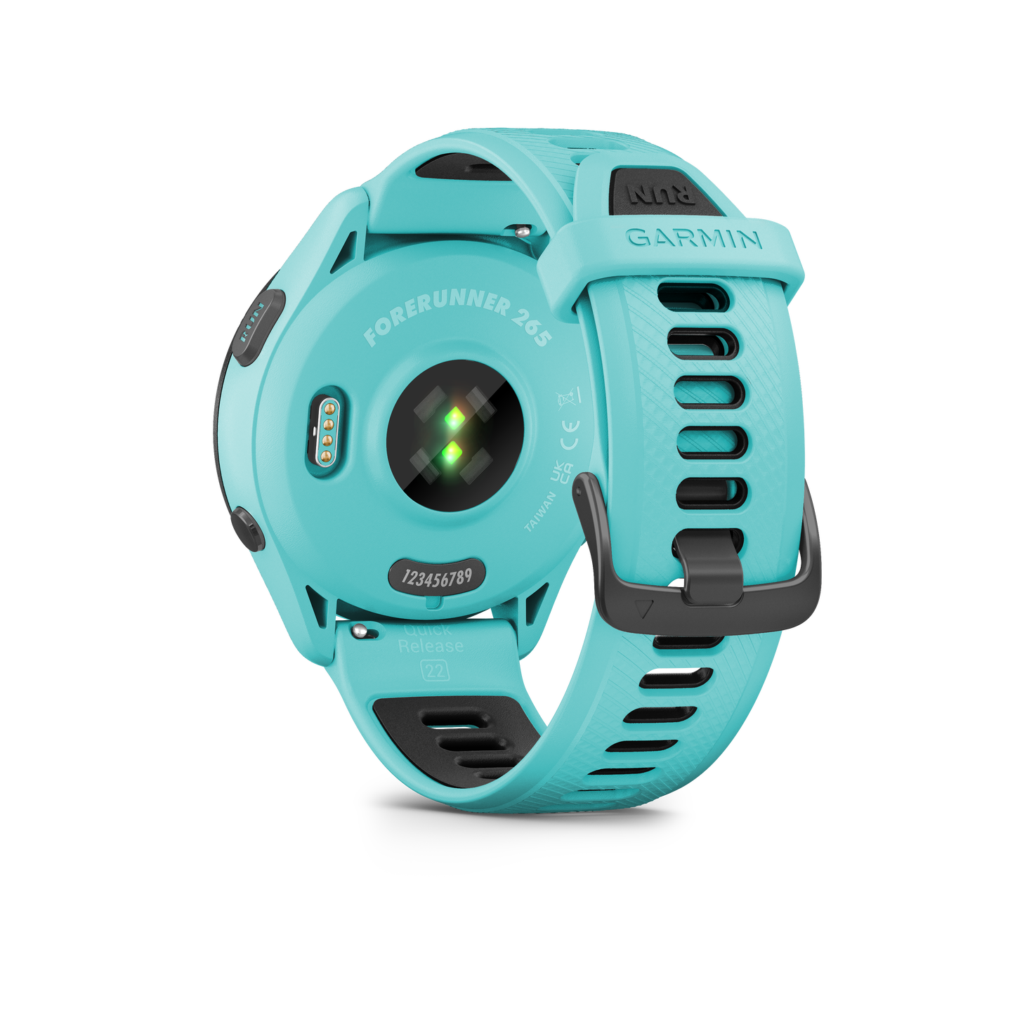Forerunner® 265, Black Bezel with Aqua Case and Aqua/Black Silicone Band