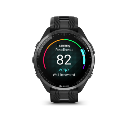Forerunner® 965, Carbon Gray DLC Titanium Bezel with Black Case and Black/Powder Gray Silicone Band