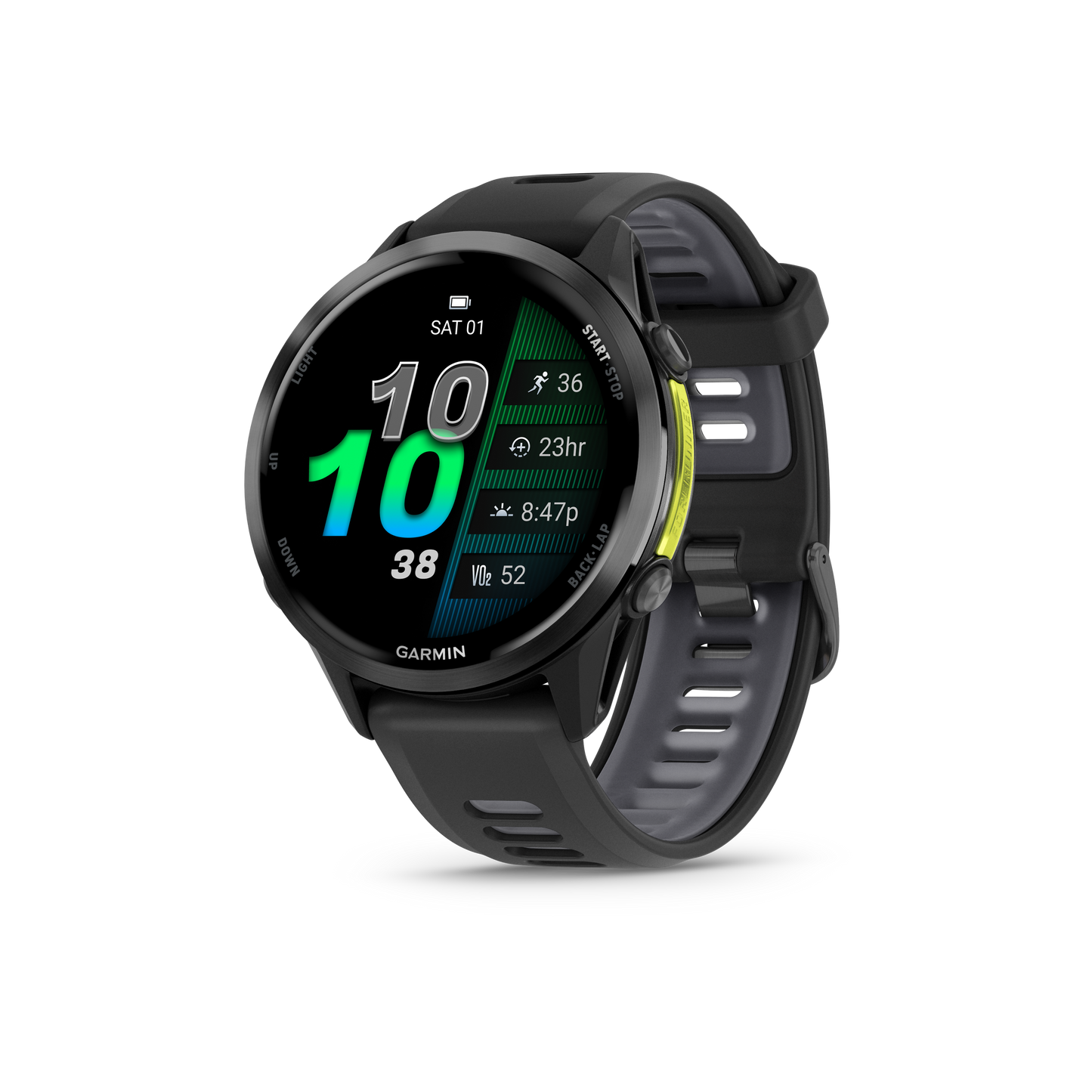 Forerunner® 970, Carbon Gray DLC Titanium with Black Case and Black/Translucent Whitestone Band