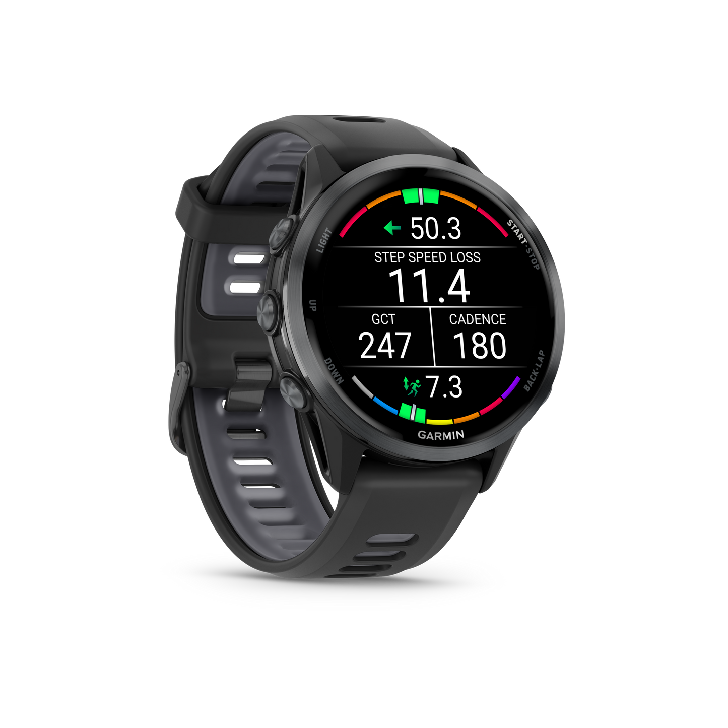 Forerunner® 970, Carbon Gray DLC Titanium with Black Case and Black/Translucent Whitestone Band
